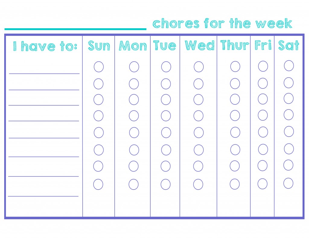 Chore chart- weekly - girly- printable