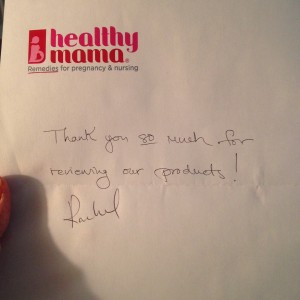 Healthy Mama Founder Rachel Handwritten Note