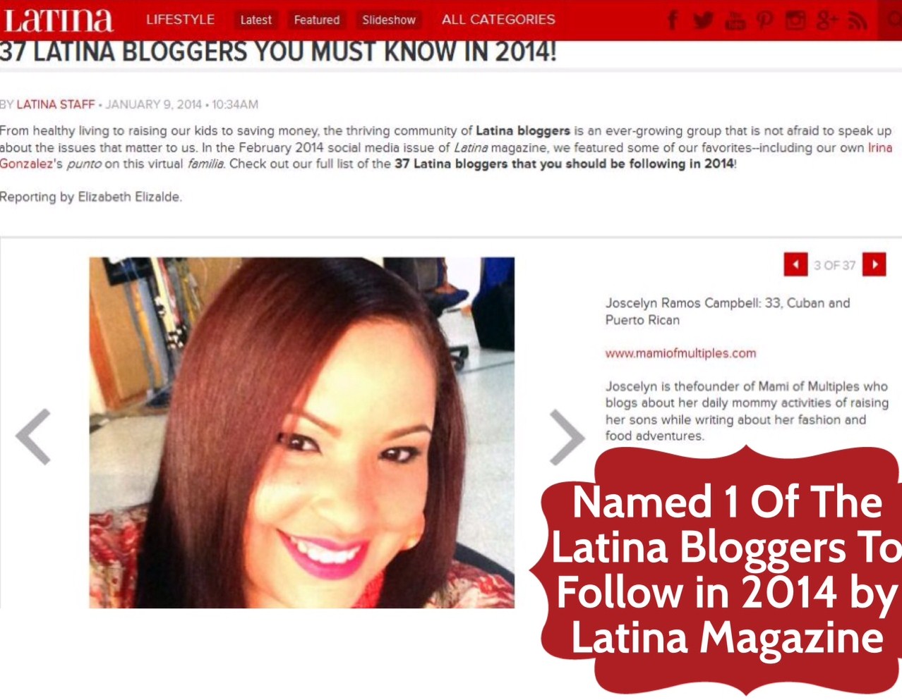 Joscelyn Ramos Campbell is Selected by Latina Magazine as a Blogger to Follow and Must Know in 2014
