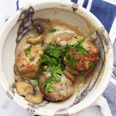 Swedish Cauliflower Meatballs with a Creamy Mushroom Gravy